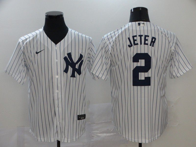 Men New York Yankees #2 Jeter White stripes Nike Game MLB Jerseys->chicago cubs->MLB Jersey